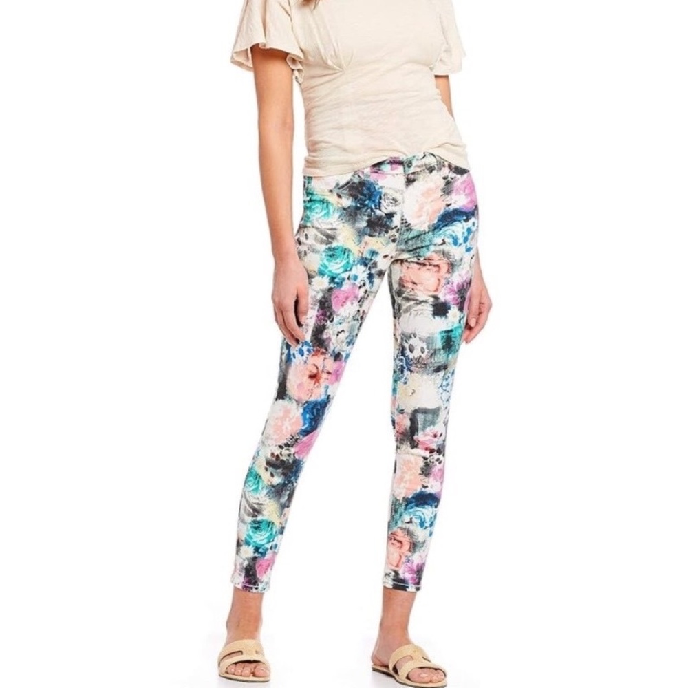 Zeza B by Hue Women's Mixed Floral Denim Leggings Size Large 98% Cotton Boho - Picture 4 of 8